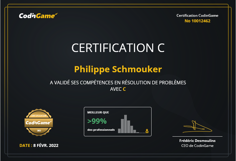 Codingame certificate - C